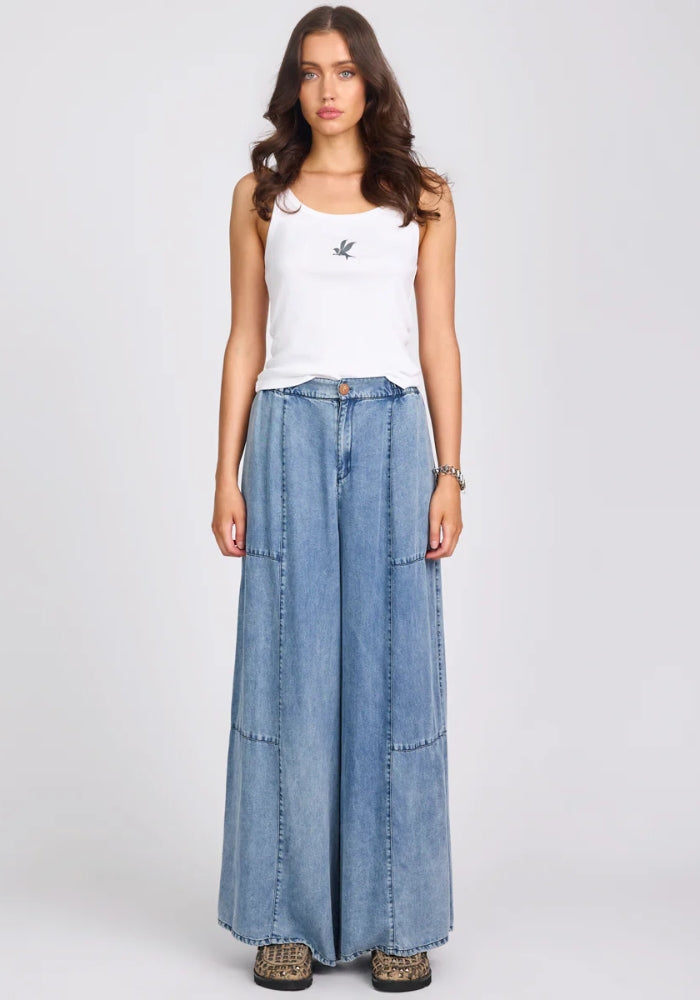 ONE TEASPOON Marissa Tencel Palazzo Pants - Denim Blue