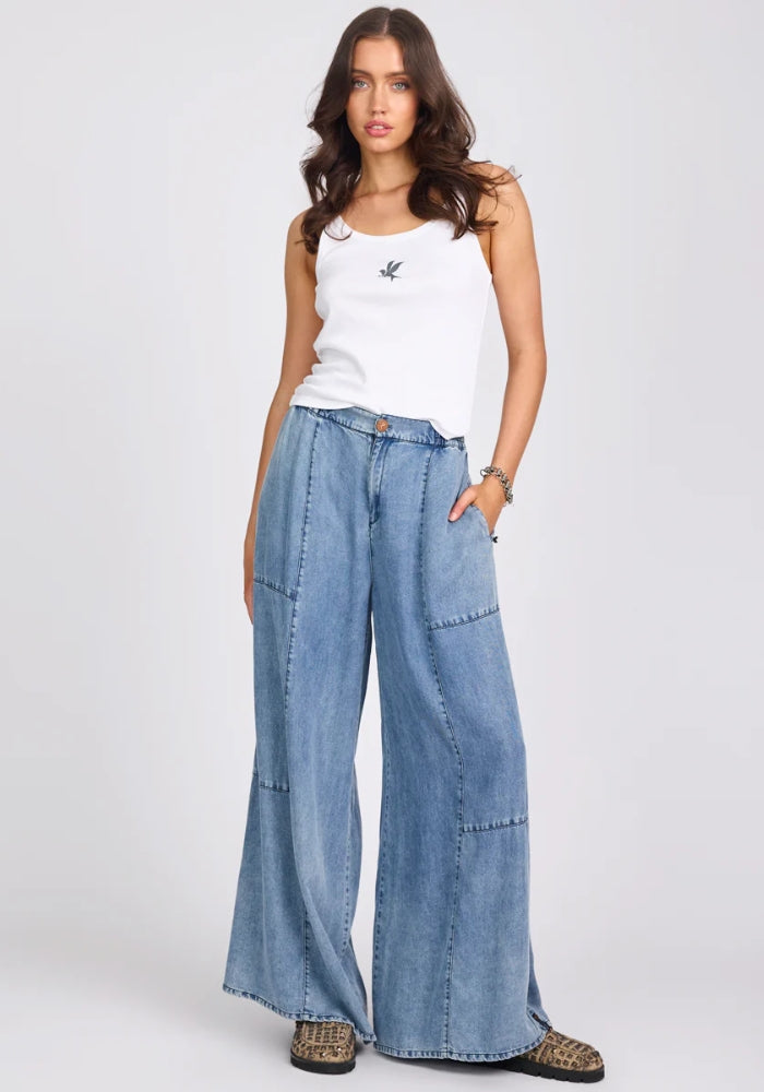 ONE TEASPOON Marissa Tencel Palazzo Pants - Denim Blue