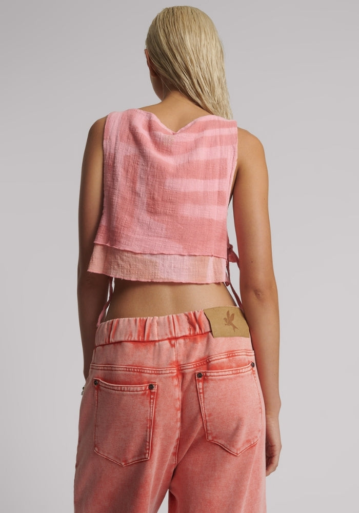  ONE TEASPOON Moai Hand Painted Muslin Double Layer Top - Pink