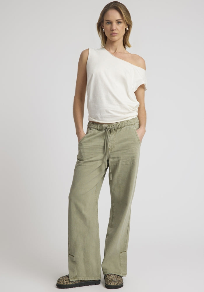 ONE TEASPOON Roadhouse Mid Waist Wide Leg Drawstring Denim Jeans 