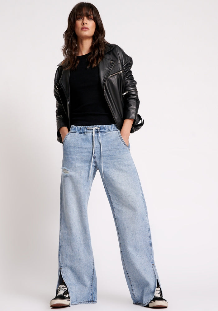 ONE TEASPOON Roadhouse Wide Leg Drawstring Denim - Salty Dog