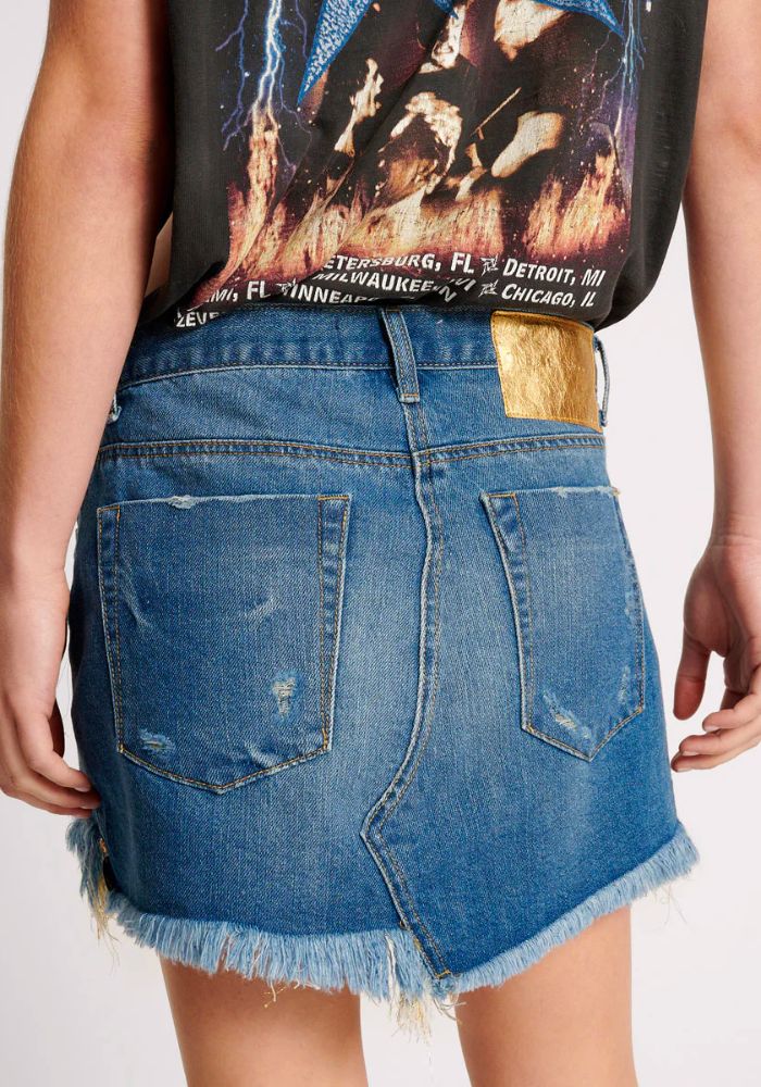 Shredded Gold Junkyard Denim Skirt