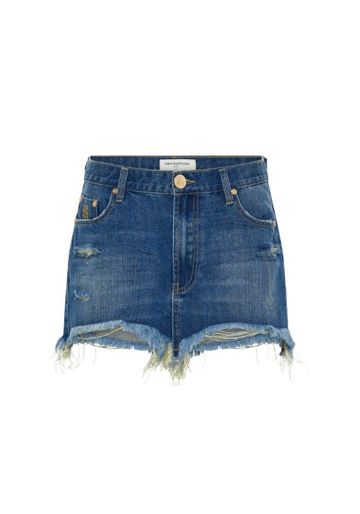 Shredded Gold Junkyard Denim Skirt