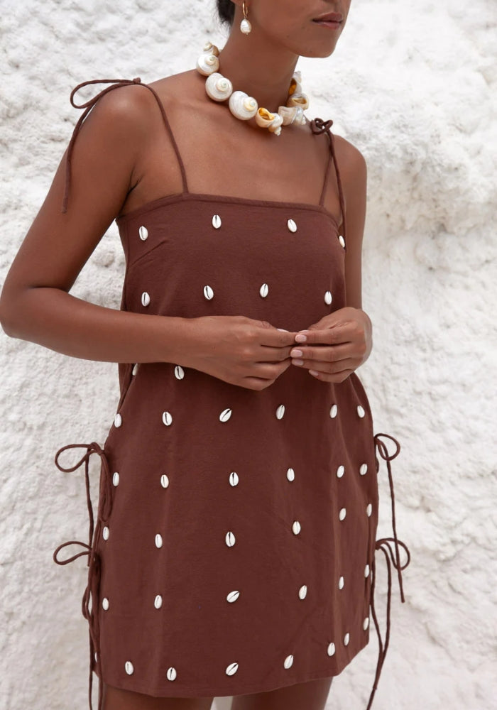 PALM COLLECTIVE Dede Cowrie Shell Beaded Dress