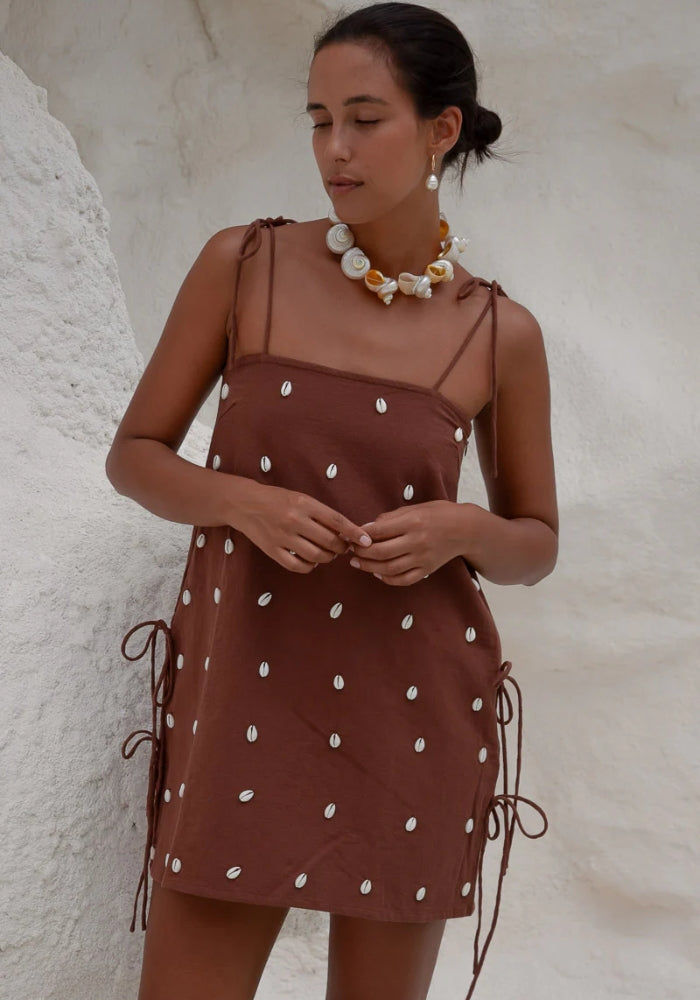 PALM COLLECTIVE Dede Cowrie Shell Beaded Dress