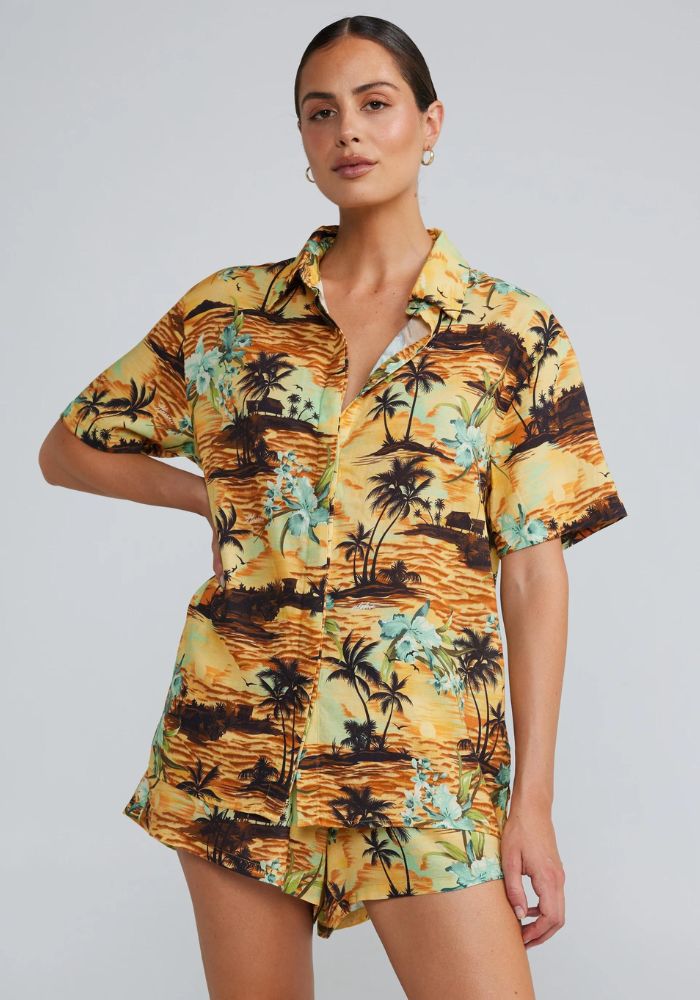 Poolside Paradiso Palm Beach Slim Shirt- Sunset