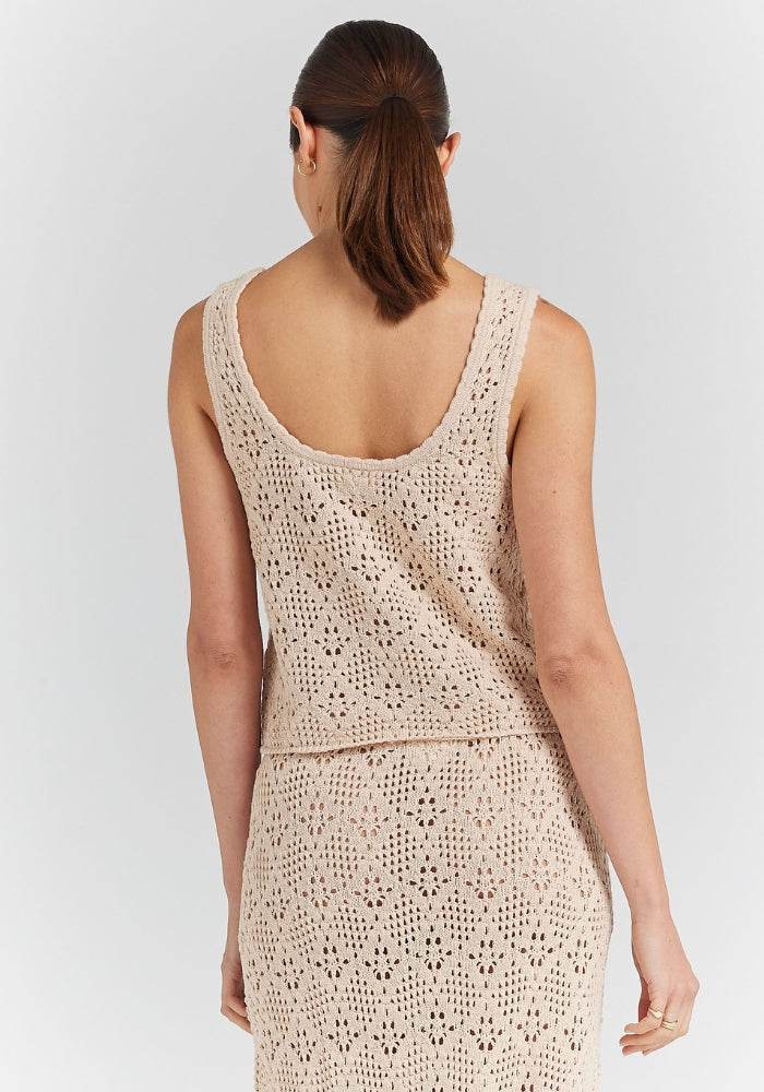 POOLSIDE PARADISO Messina Knit Singlet Top - Sand