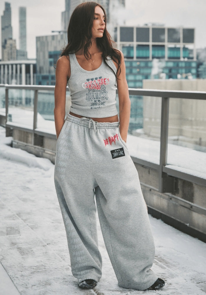 SABBI Be Happy Wide Leg Sweat Pants - Leopard