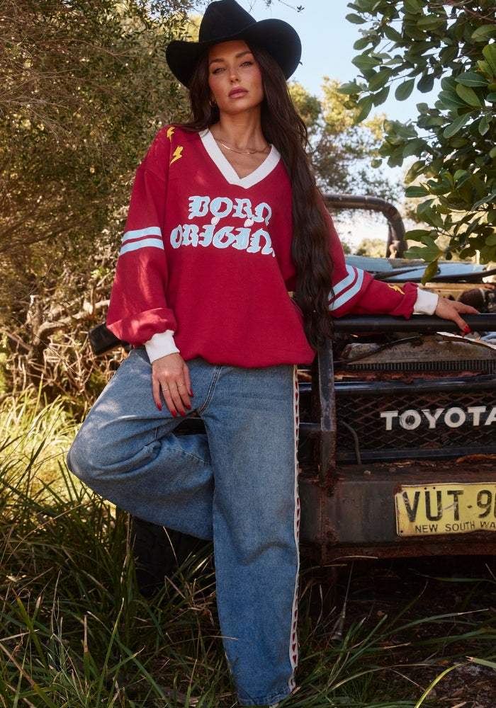 SABBI The Born Original Jumper - Maroon & Sky