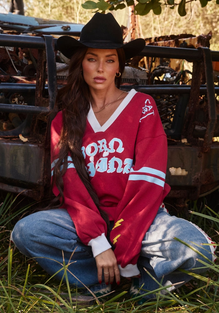 SABBI The Born Original Jumper - Maroon & Sky
