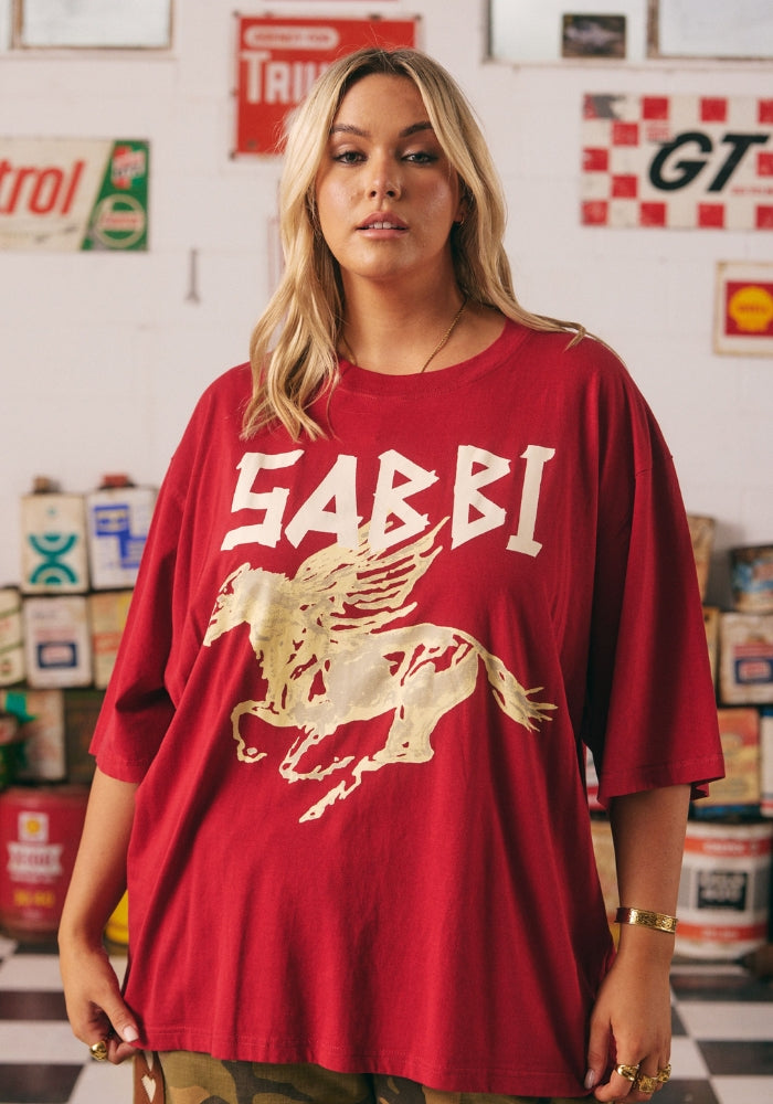 SABBI The Very Oversized Rhinestone Tee - Crimson