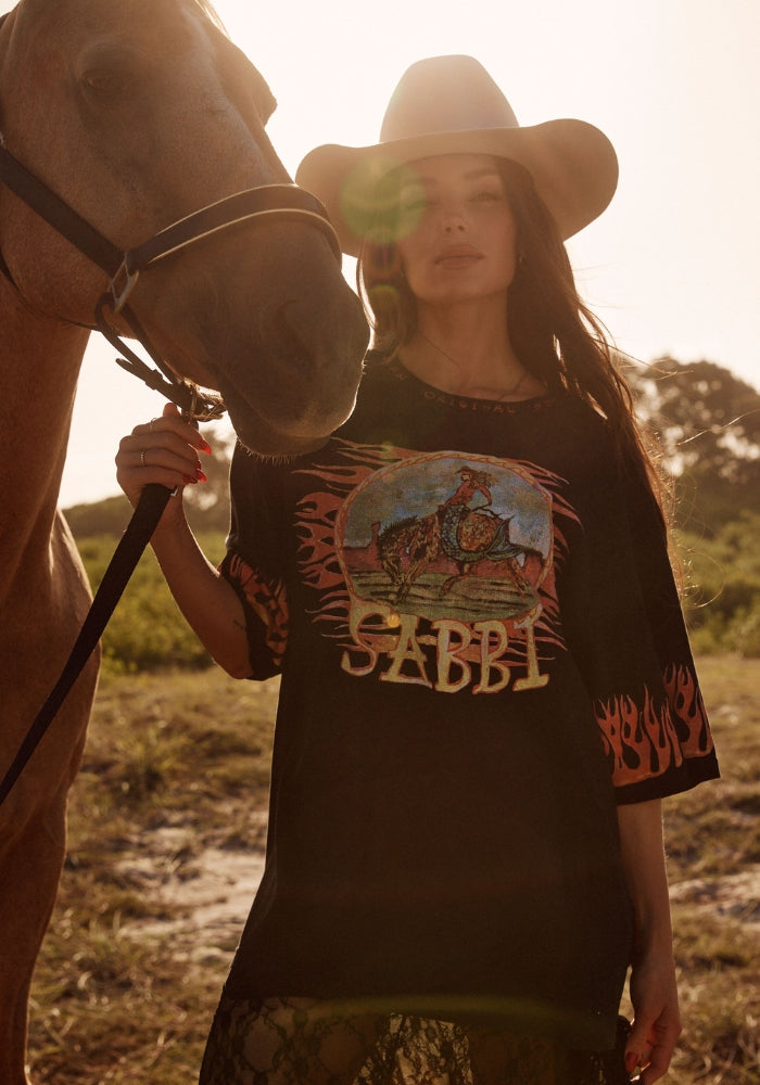 The Very Oversized Flaming Cowboy Tee - Black