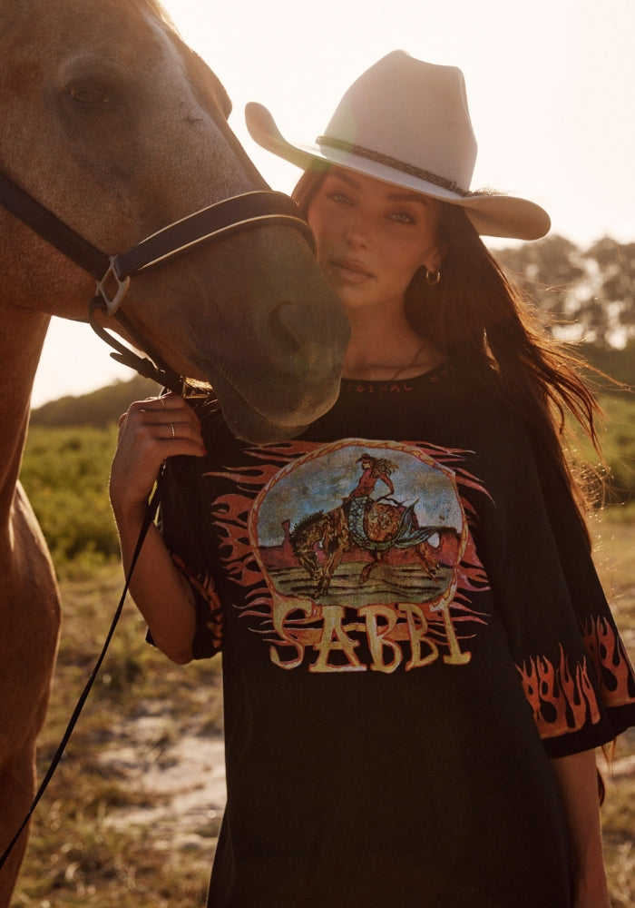 The Very Oversized Flaming Cowboy Tee - Black