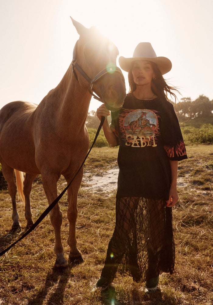 The Very Oversized Flaming Cowboy Tee - Black
