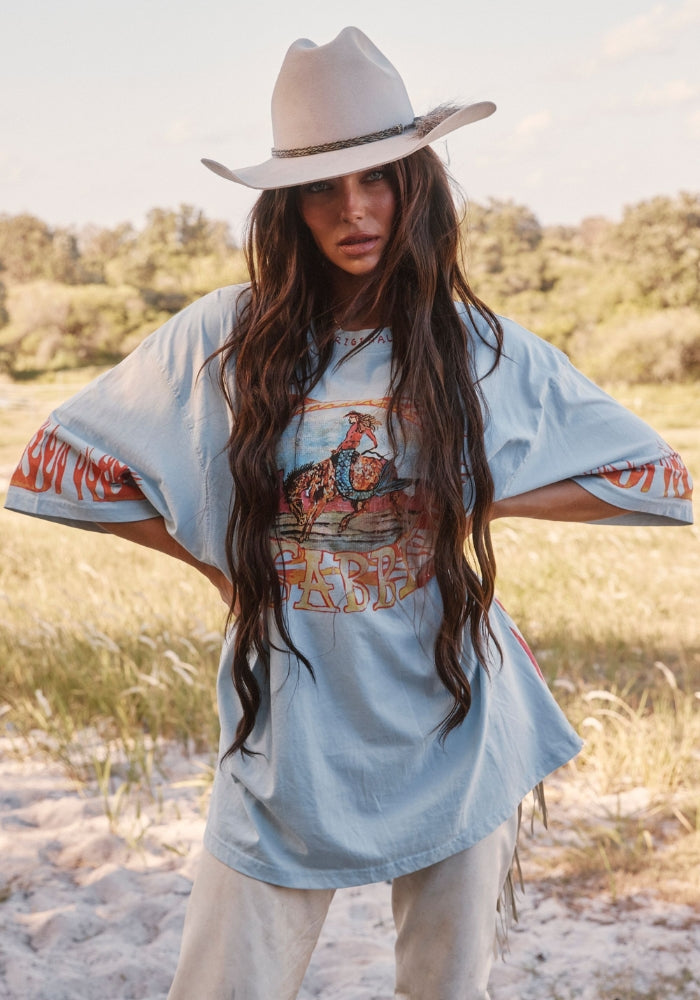The Very Oversized Flaming Cowboy Tee - Sky