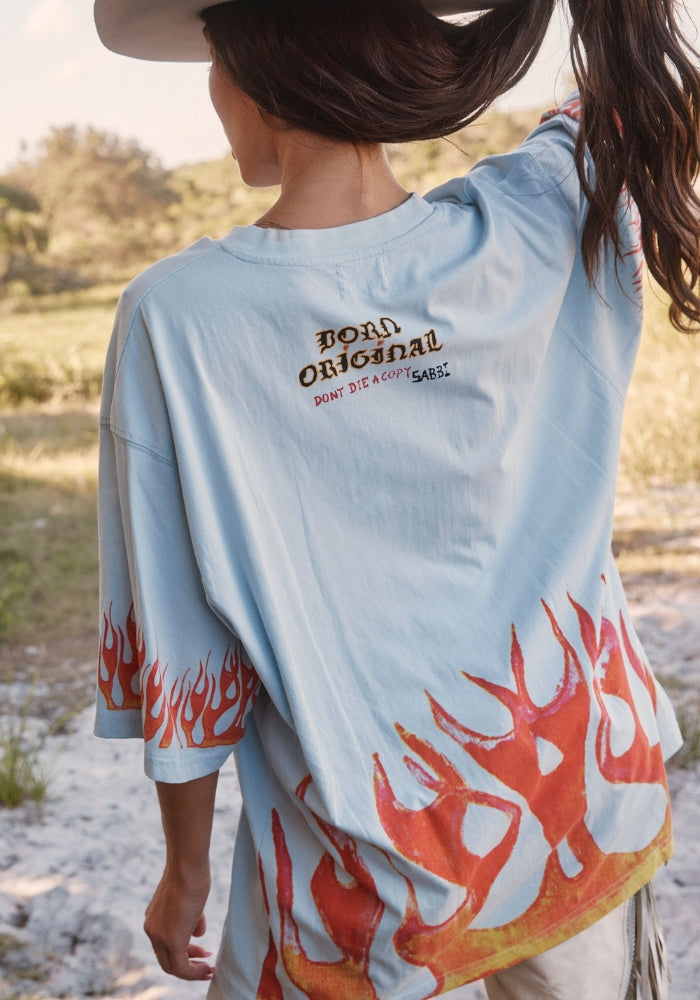 The Very Oversized Flaming Cowboy Tee - Sky