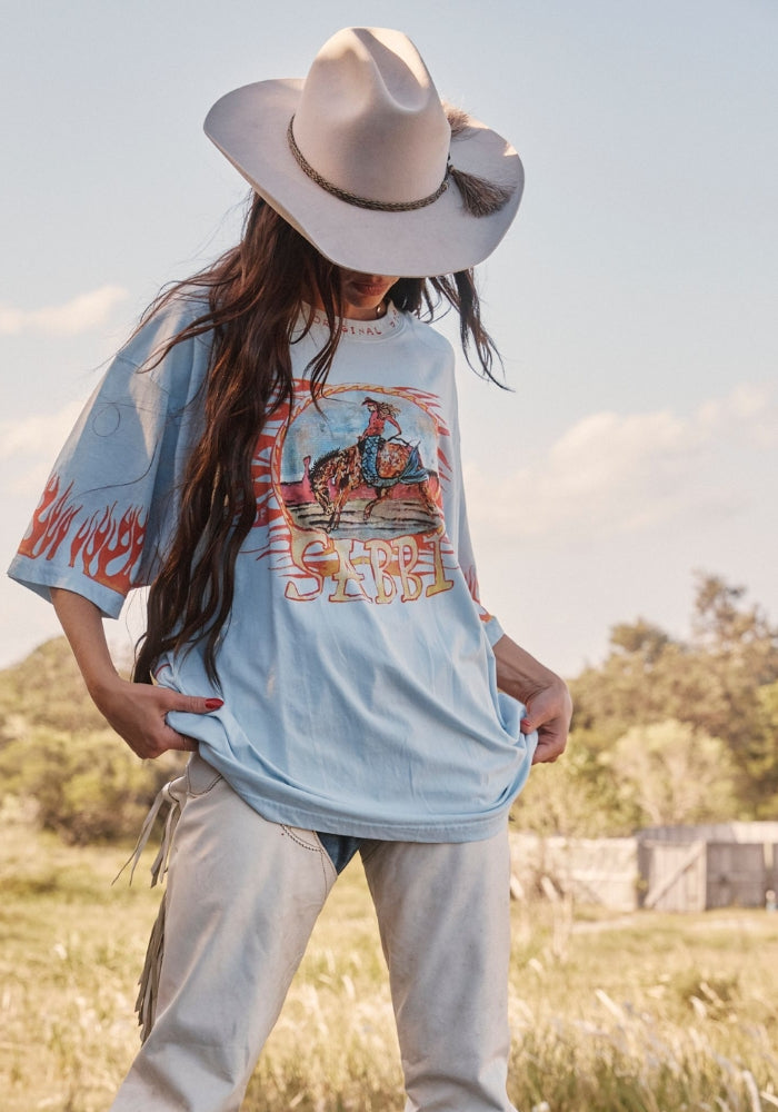 The Very Oversized Flaming Cowboy Tee - Sky