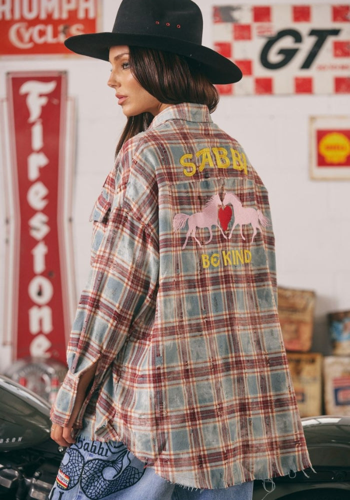 SABBI The Horse Power Distressed Flannel - Burgundy