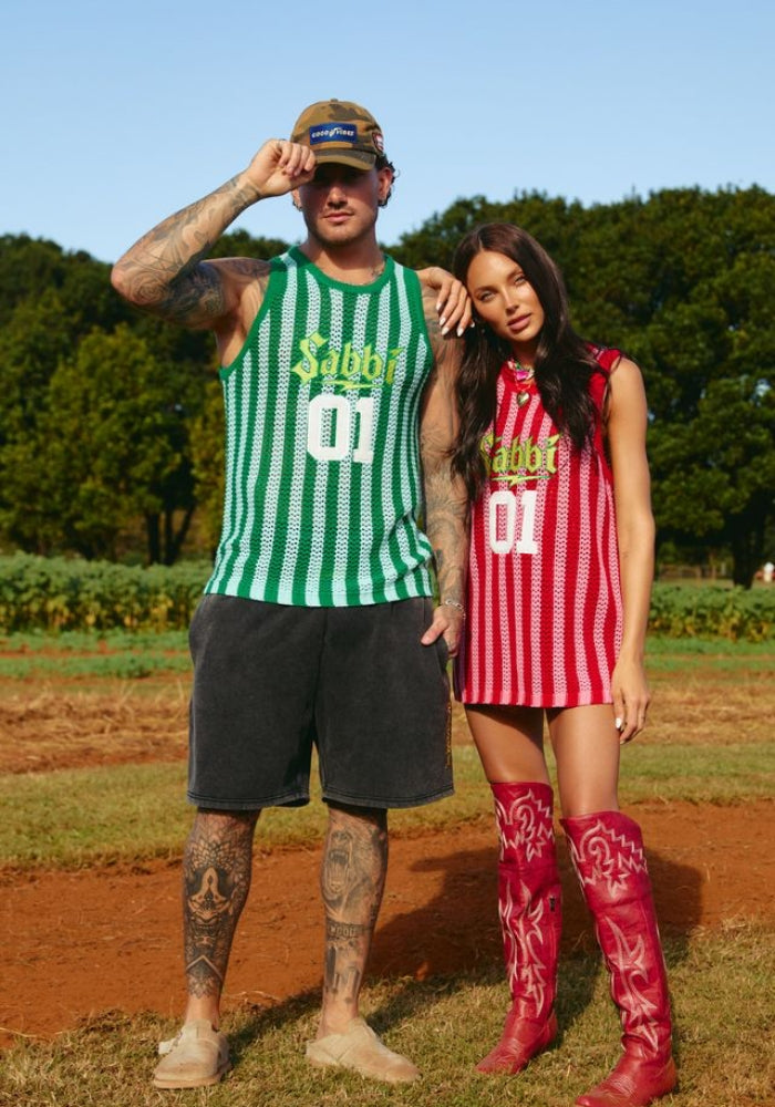 SABBI The Knit B-Ball Singlet - Green Stripe