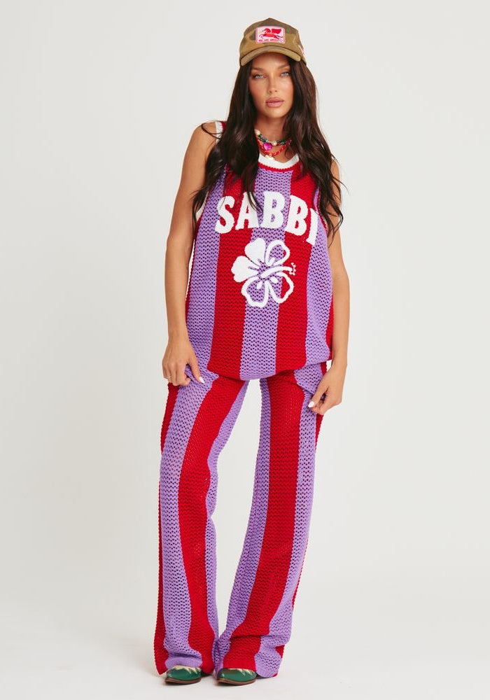 SABBI The Knit B-Ball Singlet - Red & Purple 