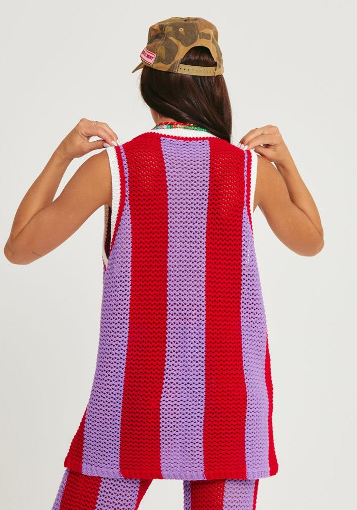 SABBI The Knit B-Ball Singlet - Red & Purple 