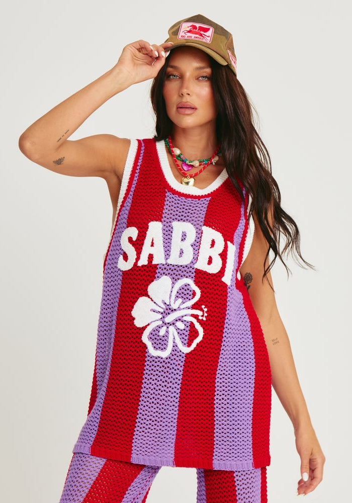 SABBI The Knit B-Ball Singlet - Red & Purple 