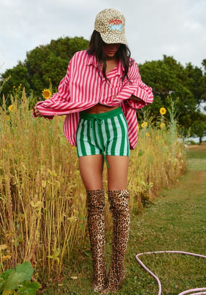 SABBI The Knit Stripe Bike Shorts - Green & Blue