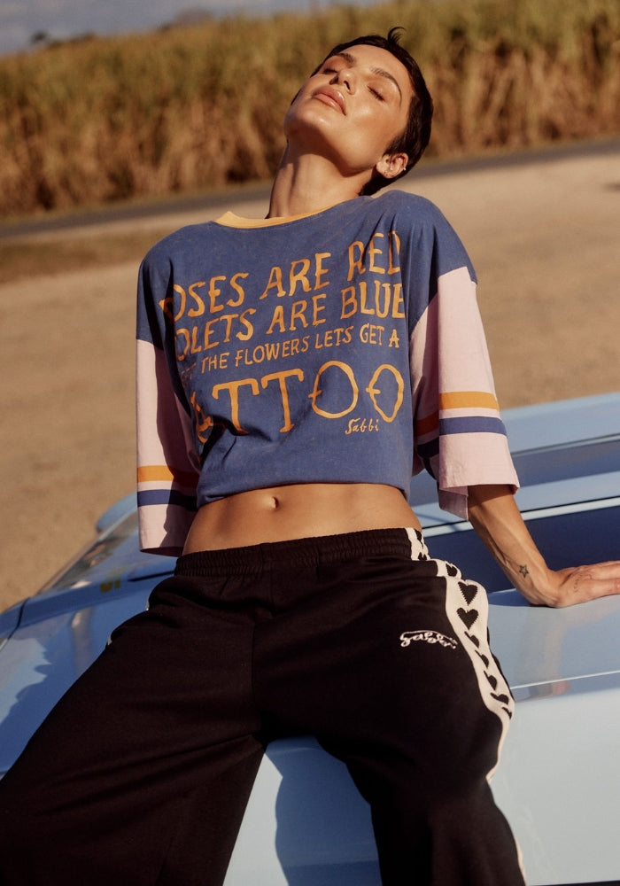 SABBI The Very Oversized Tattoo + Roses Tee - Blue