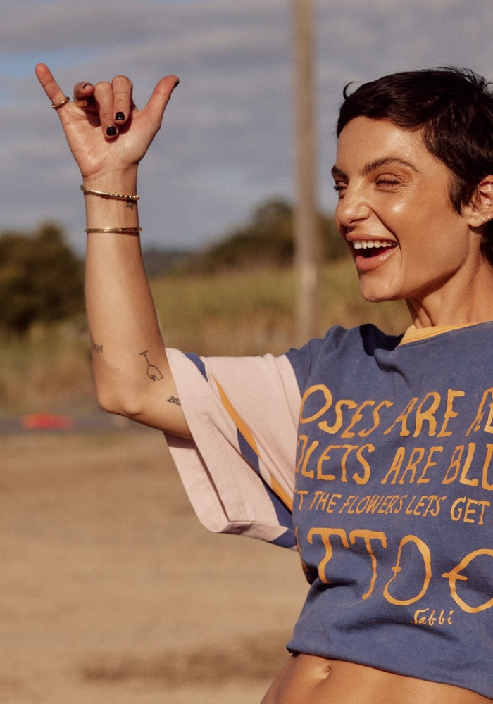 SABBI The Very Oversized Tattoo + Roses Tee - Blue