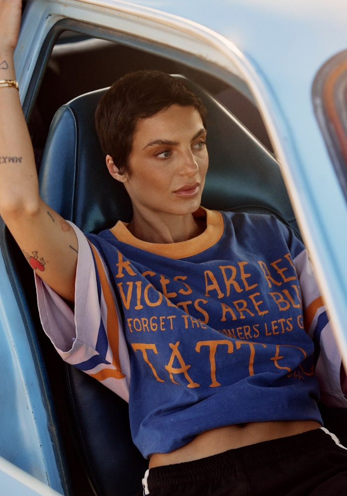 SABBI The Very Oversized Tattoo + Roses Tee - Blue