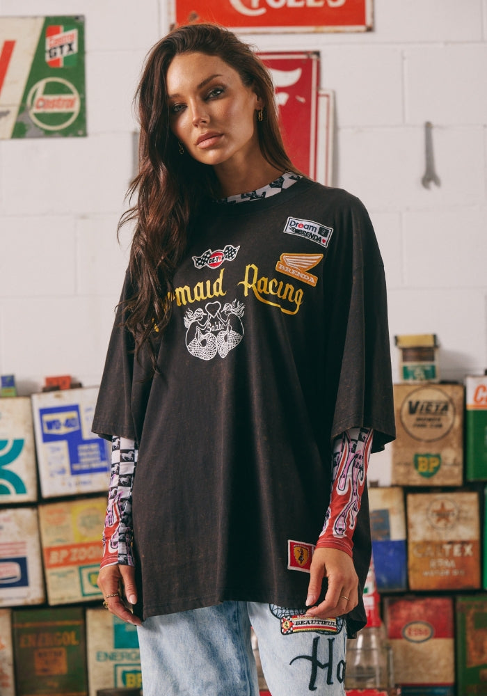 SABBI The Very Oversized Racing Badges Tee - Black
