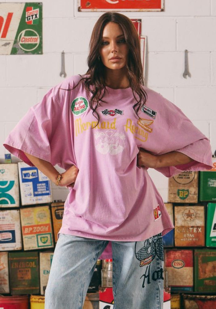 SABBI The Very Oversized Racing Badges Tee - Pink