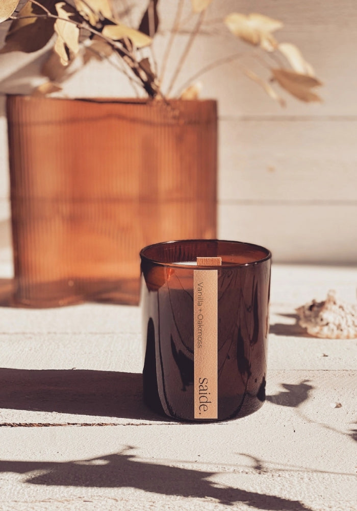 SAIDE Vanilla + Oakmoss -wood wick soy candle 