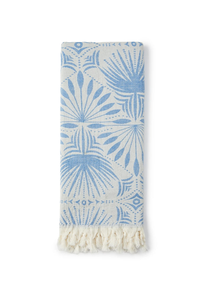 Frond Pattern Turkish Towel - Blue