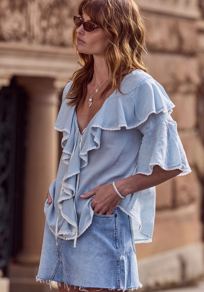 SPELL Bluebird Ruffle Blouse