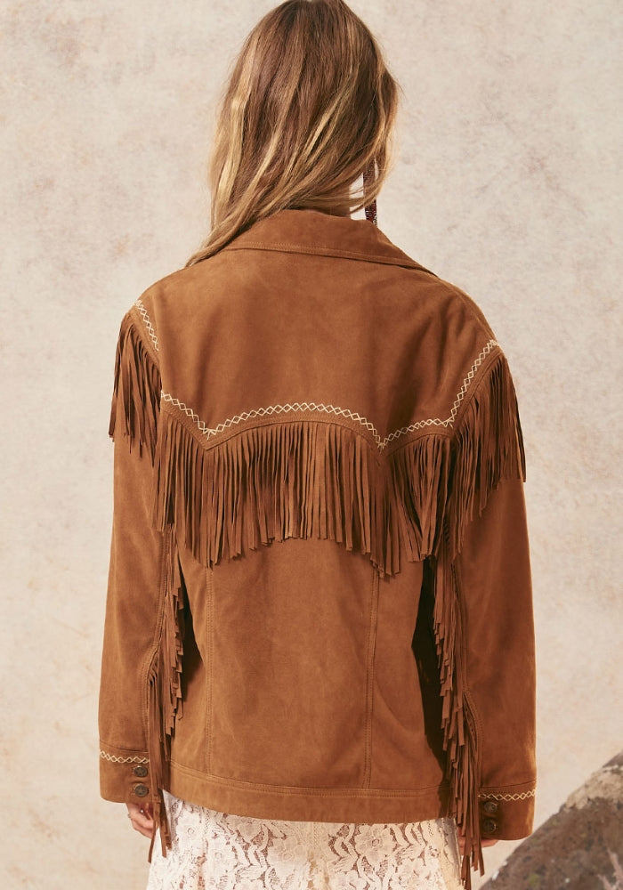 SPELL Fearless Heart Suede Fringe Jacket - Vintage Tan