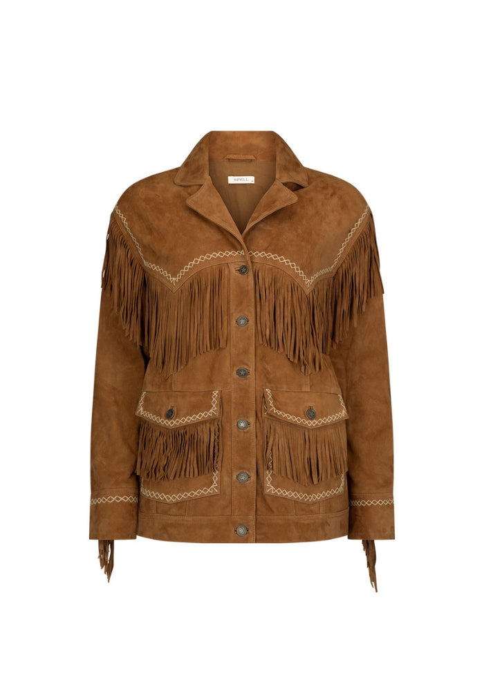 SPELL Fearless Heart Suede Fringe Jacket - Vintage Tan