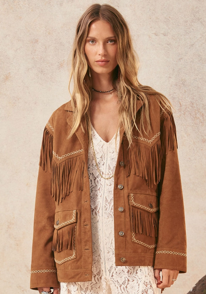PRESALE Fearless Heart Suede Fringe Jacket - Vintage Tan