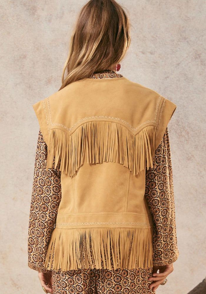 SPELL Fearless Heart Suede Fringe Vest - Sun Glow