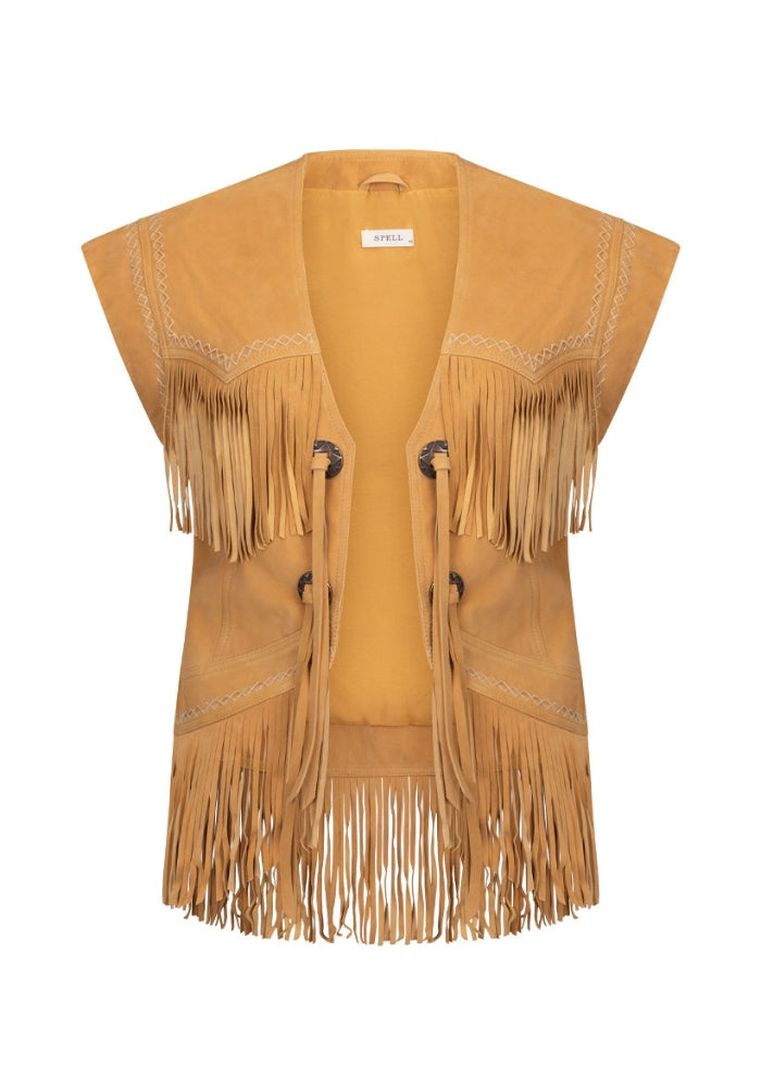 SPELL Fearless Heart Suede Fringe Vest - Sun Glow