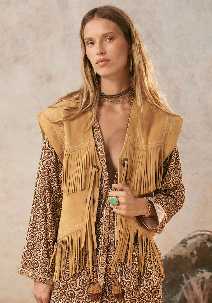 SPELL Fearless Heart Suede Fringe Vest - Sun Glow
