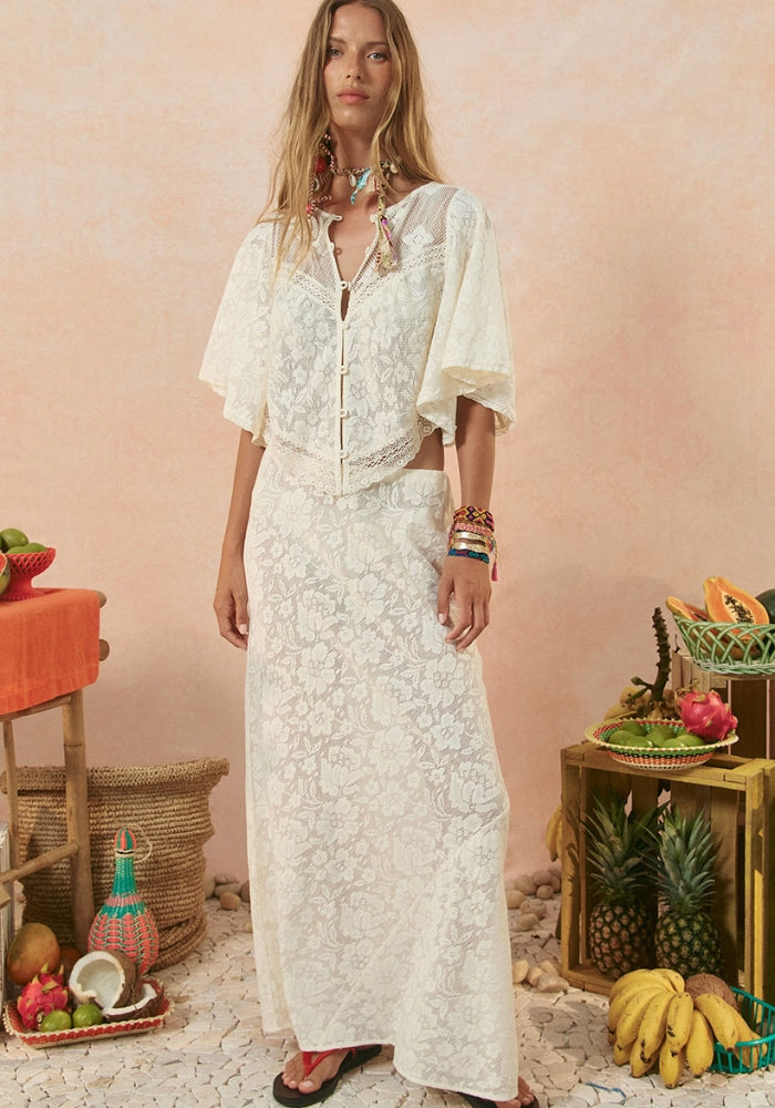 SPELL Free Love Lace Bias Skirt - Vintage Cream