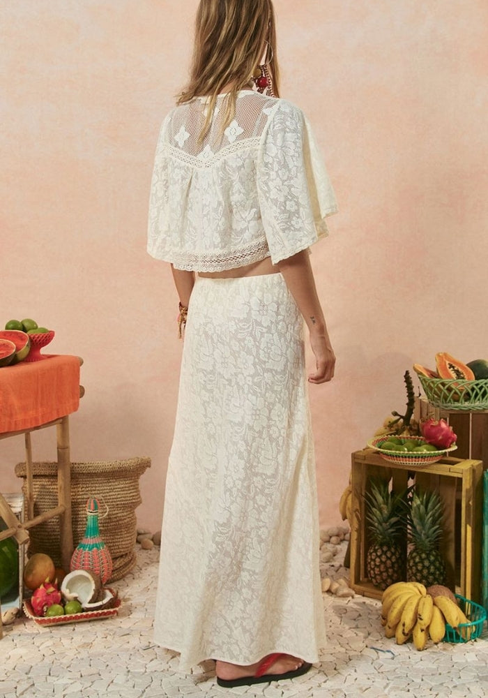 SPELL Free Love Lace Bias Skirt - Vintage Cream