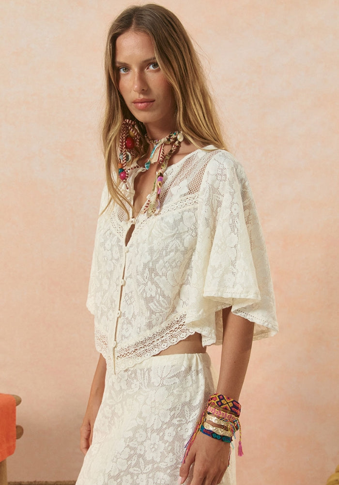 SPELL Free Love Lace Crop - Vintage Cream