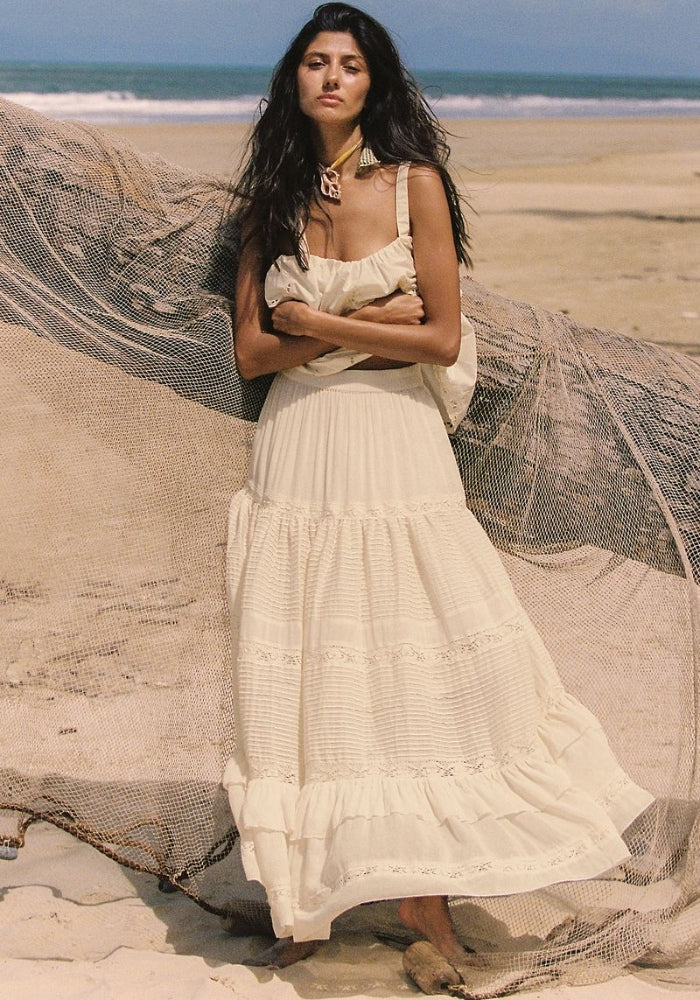 SPELL Ines Tiered Midi Skirt