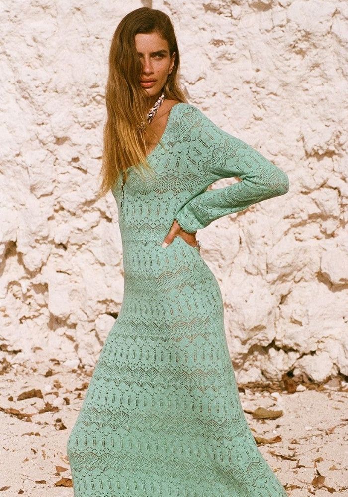 SPELL Siesta Pointelle Dress - Seafoam