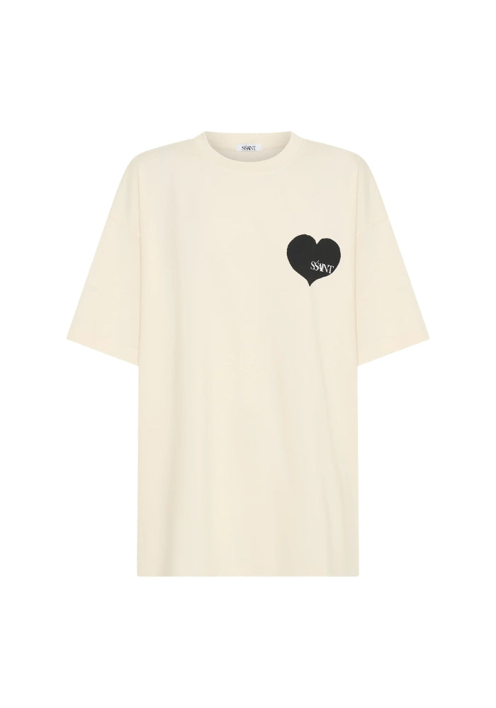SSAINT Black Heart Cream Tee