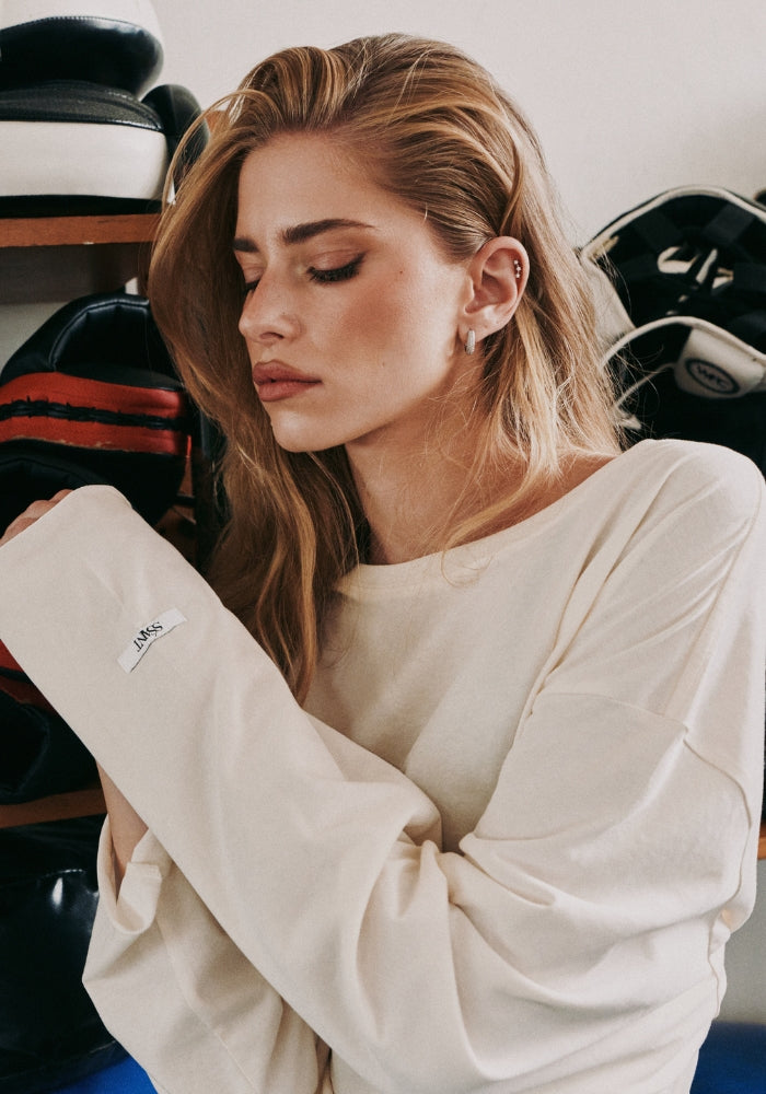 SŚAINT Raw Hem Long Sleeve White 