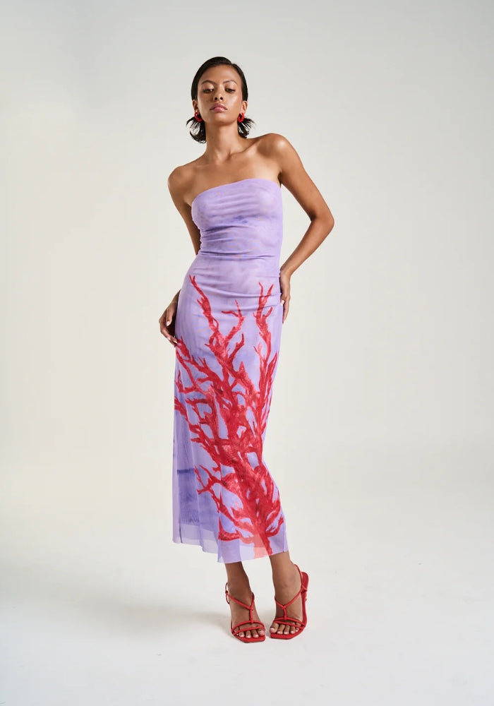 SUMMI SUMMI Strapless Mesh Dress - Coral