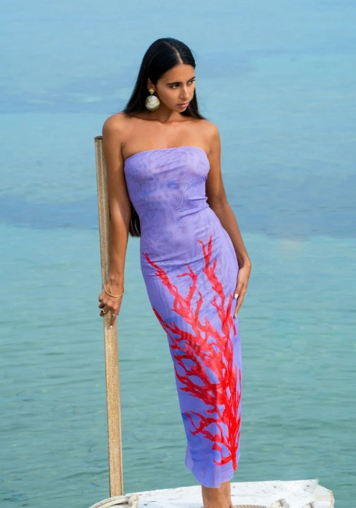 SUMMI SUMMI Strapless Mesh Dress - Coral